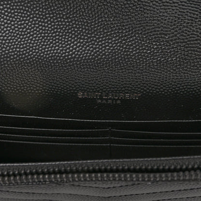 Saint Laurent Grain De Poudre Matelasse Chevron Monogram Monochrome Envelope Chain Wallet Black 6 of 9