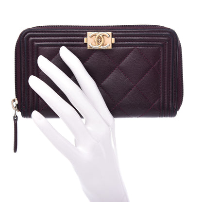 Chanel Caviar Quilted Small Boy Zip Around Wallet Dark Purple 2 of 8