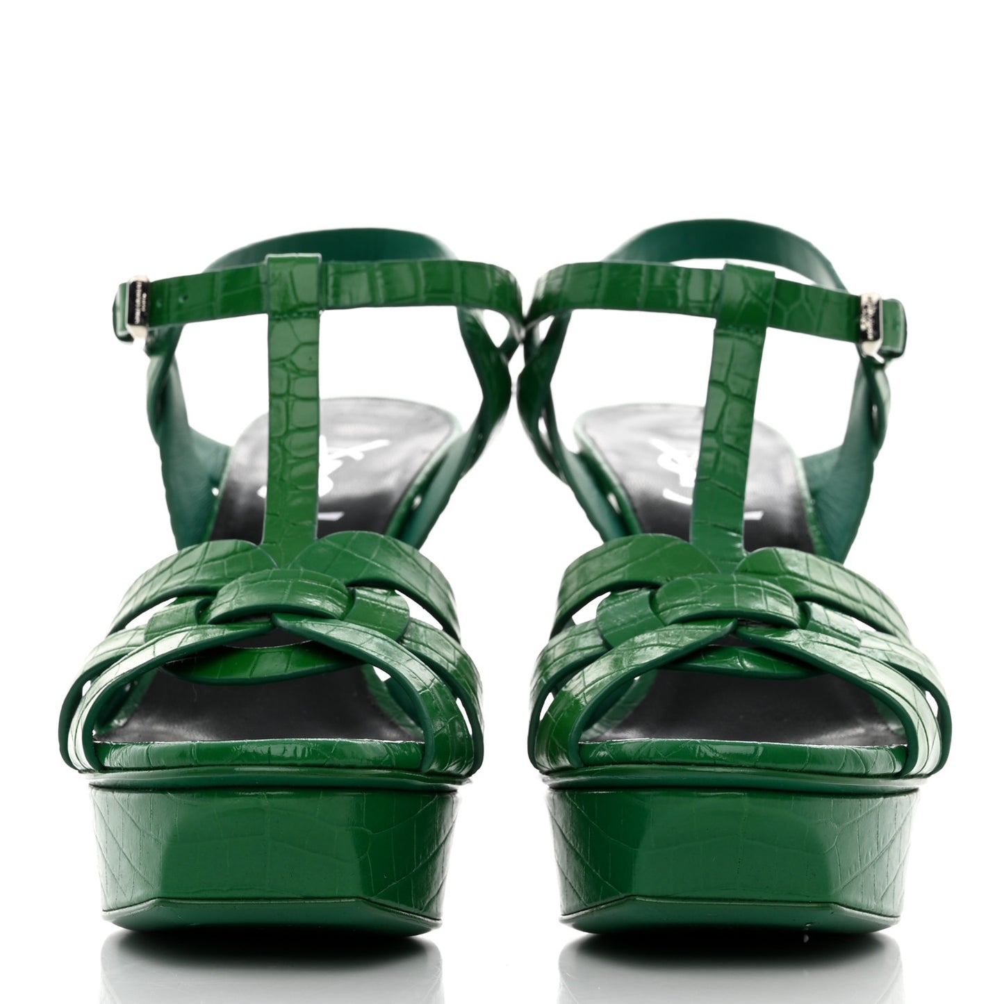 Calfskin Crocodile Embossed Tribute 75 Platform Sandals 36.5 Green
