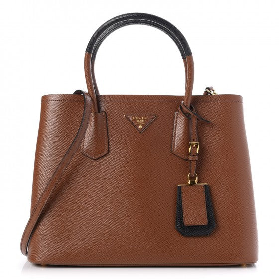 Prada Saffiano Cuir Bi-Color Medium Double Bag Palissandro Black 1 of 8