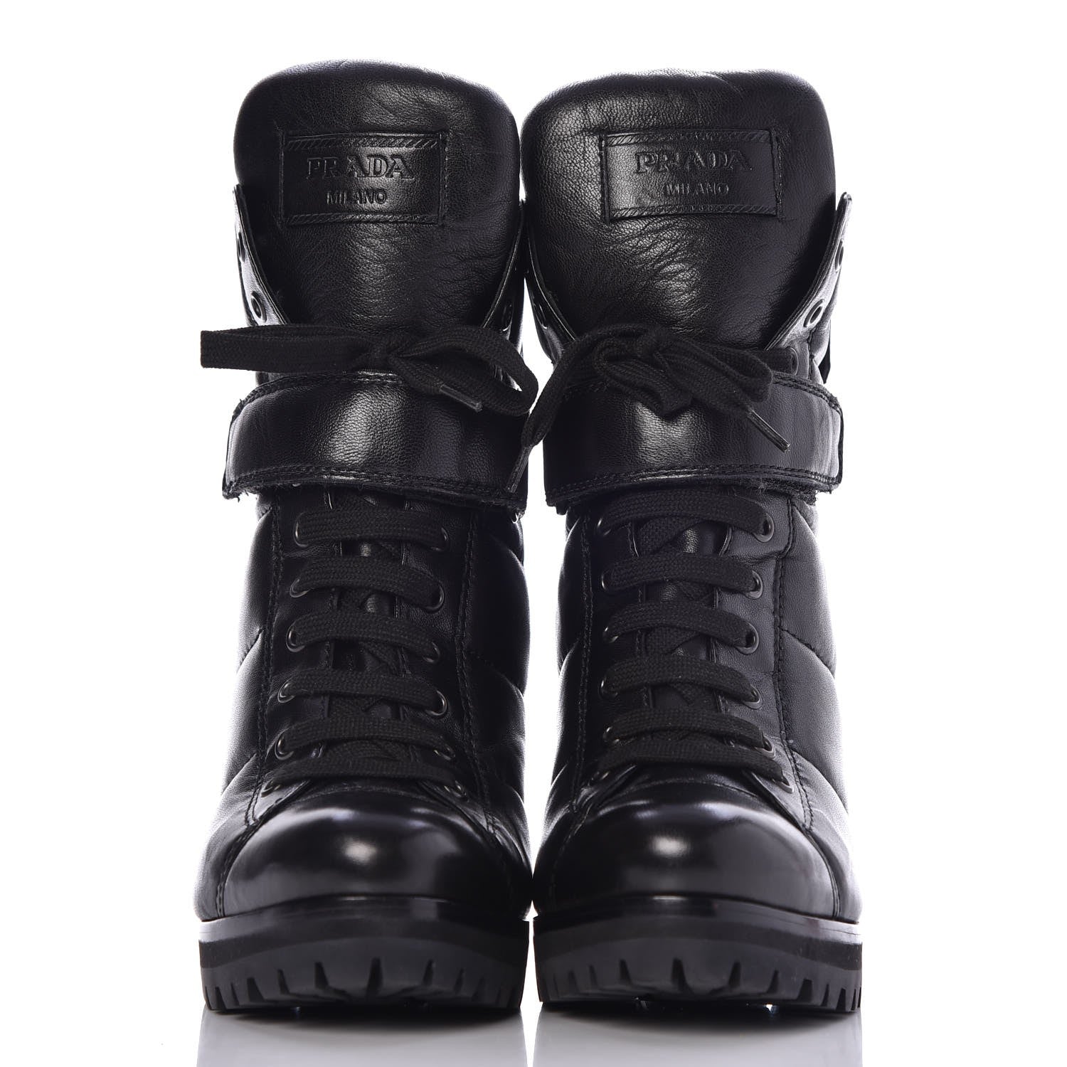 Prada Nappa Lace Up Ankle Boots 38 Black 2 of 13