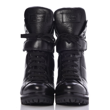 Prada Nappa Lace Up Ankle Boots 38 Black 2 of 13