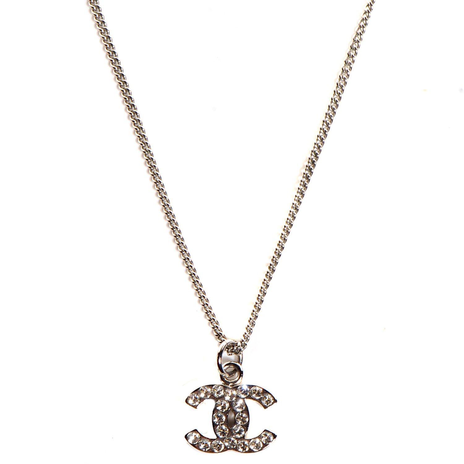 Chanel Crystal CC Timeless Necklace Silver 1 of 4