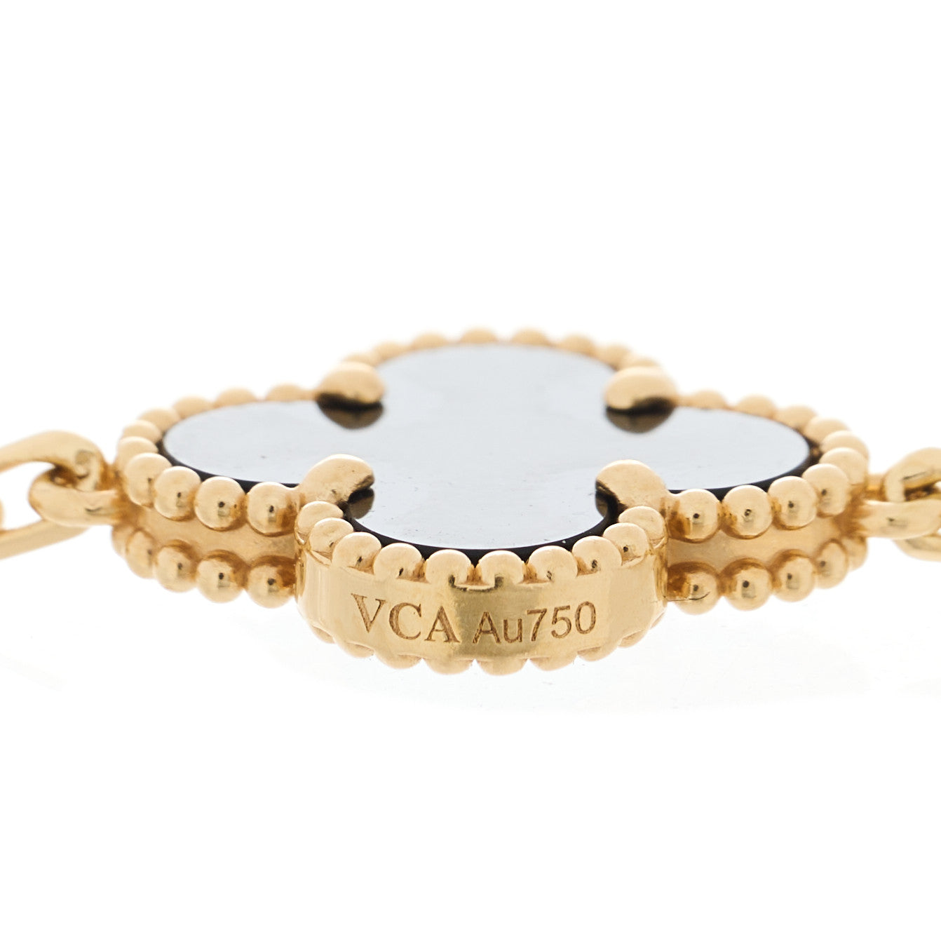 18K Yellow Gold Black Onyx 5 Motifs Vintage Alhambra Bracelet