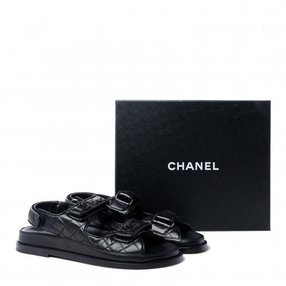 Chanel Lambskin Velcro Dad Sandals 39.5 Black 9 of 9