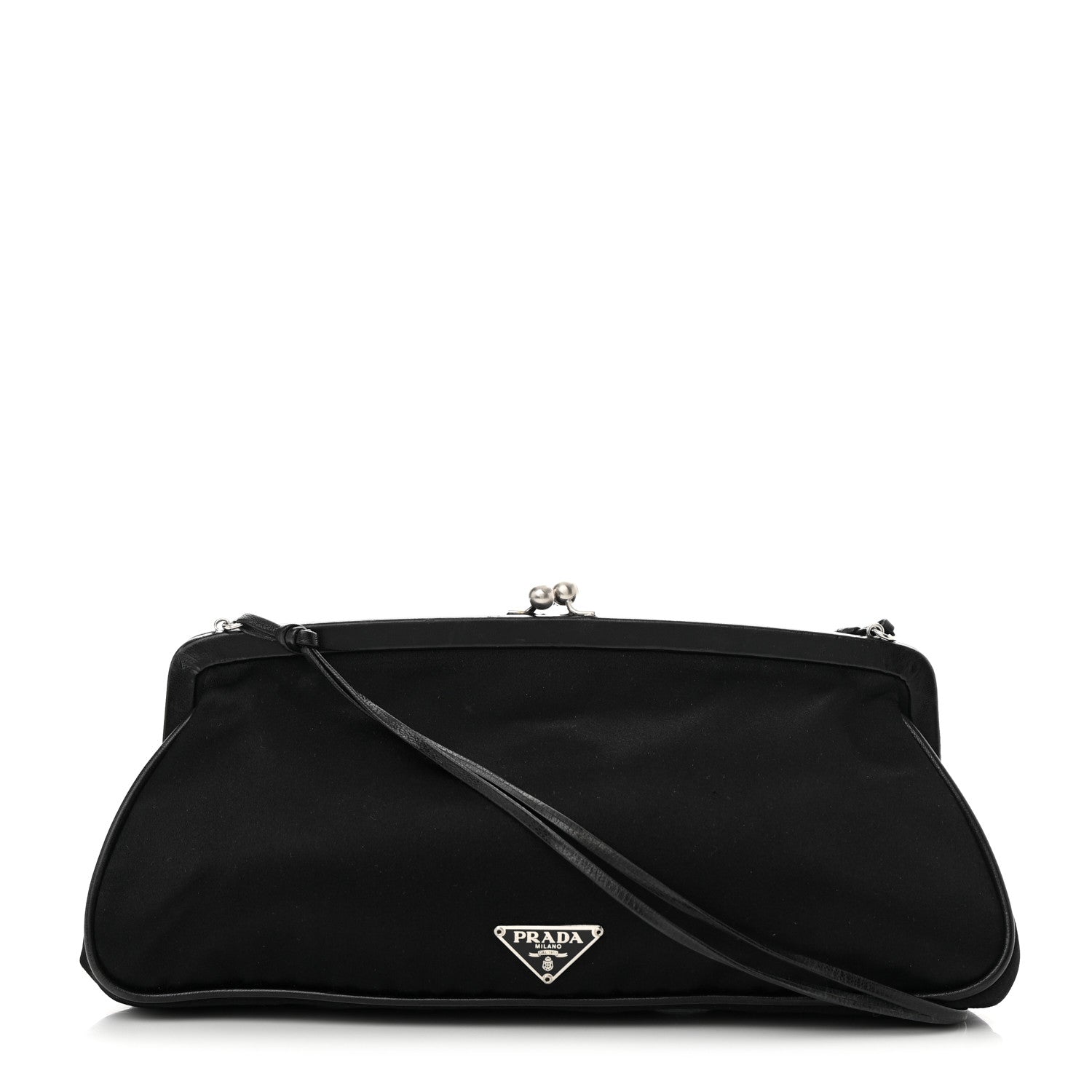 Prada Tessuto Nylon Nappa Kisslock Shoulder Bag Black 1 of 14