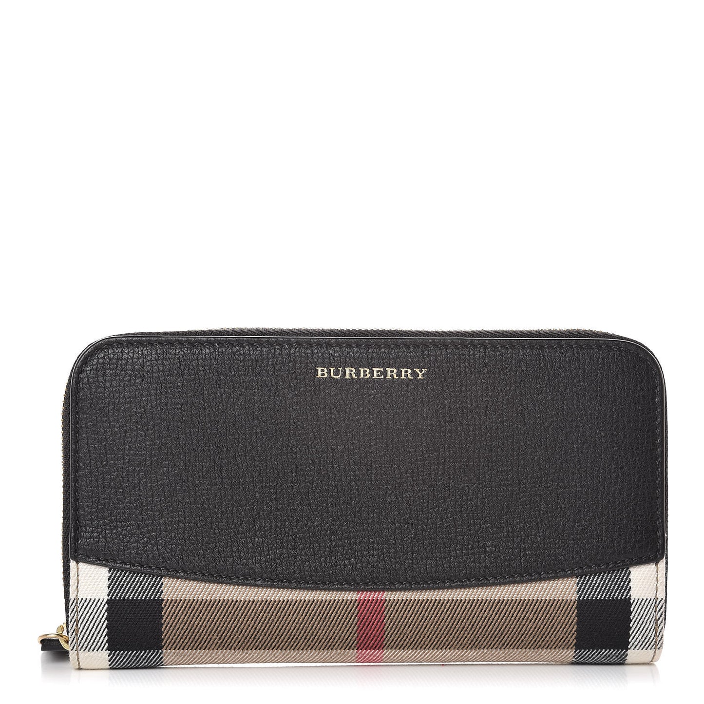 Calfskin House Check Elmore Zip Around Wallet Black