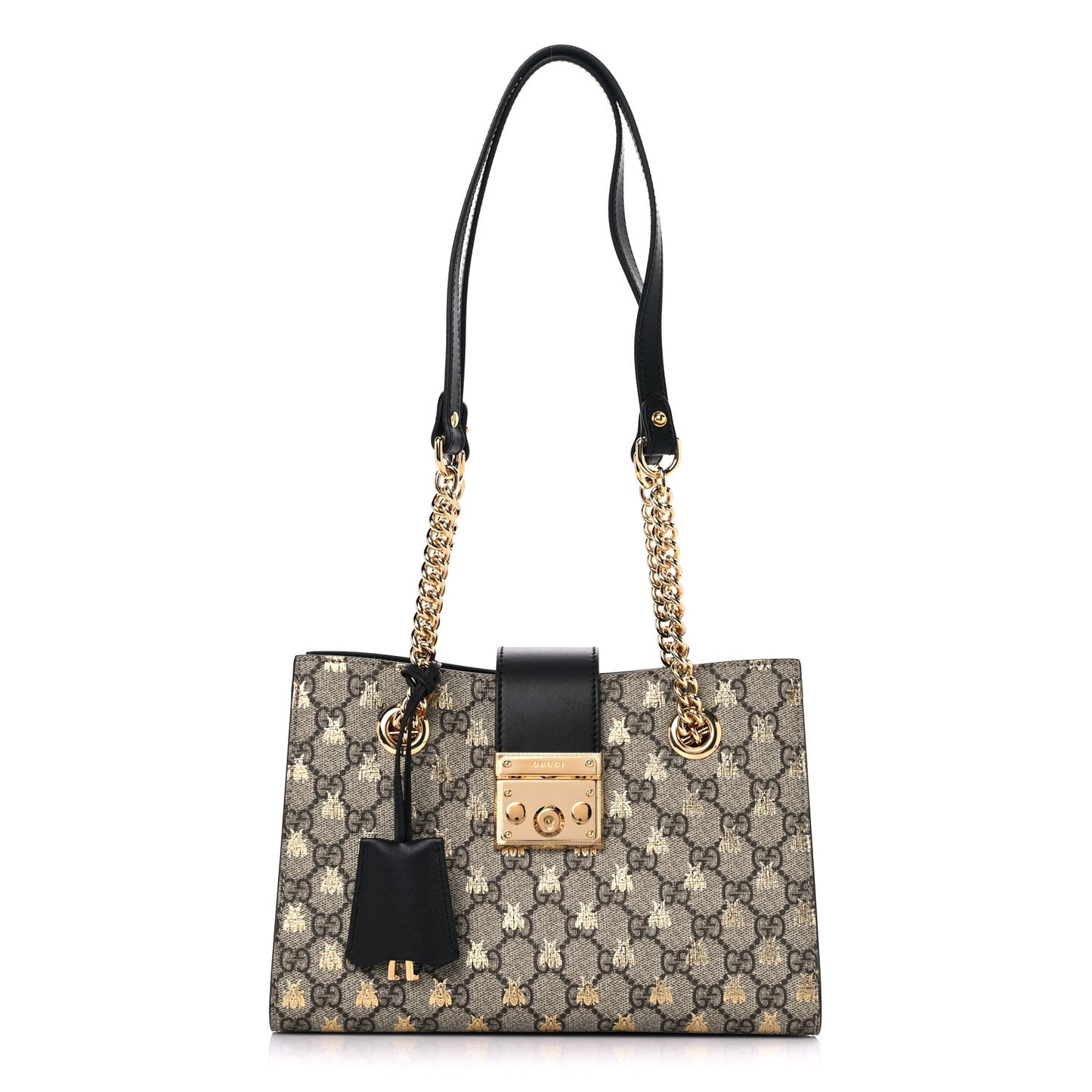 GG Supreme Monogram Bees Small Padlock Tote Beige Oro Black