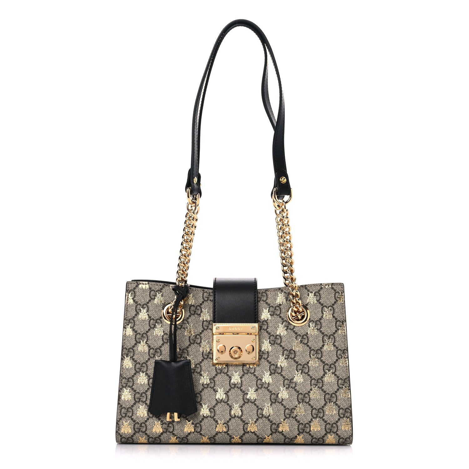 Gucci GG Supreme Monogram Bees Small Padlock Tote Beige Oro Black 1 of 9