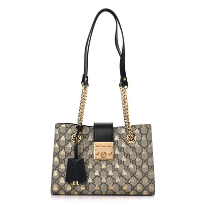 Gucci GG Supreme Monogram Bees Small Padlock Tote Beige Oro Black 1 of 9