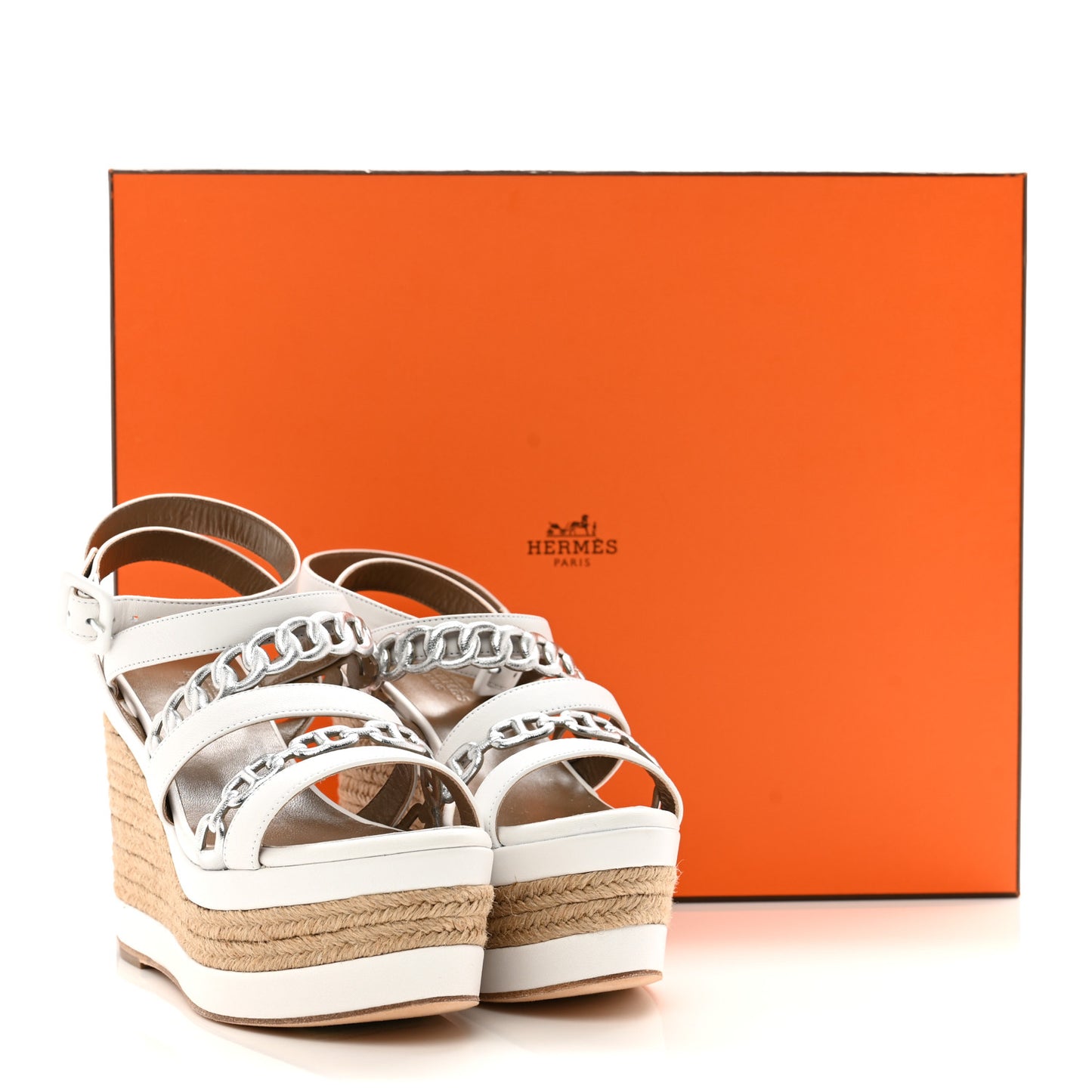 Metallic Nappa Amarres Espadrille Wedge 35 White Gris Argente