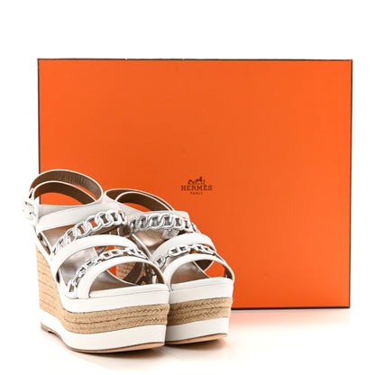 Hermes Metallic Nappa Amarres Espadrille Wedge 35 White Gris Argente 10 of 10