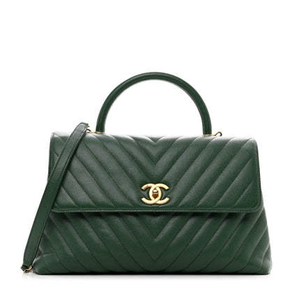 Chanel Caviar Chevron Quilted Medium Coco Handle Flap Green 1 of 12