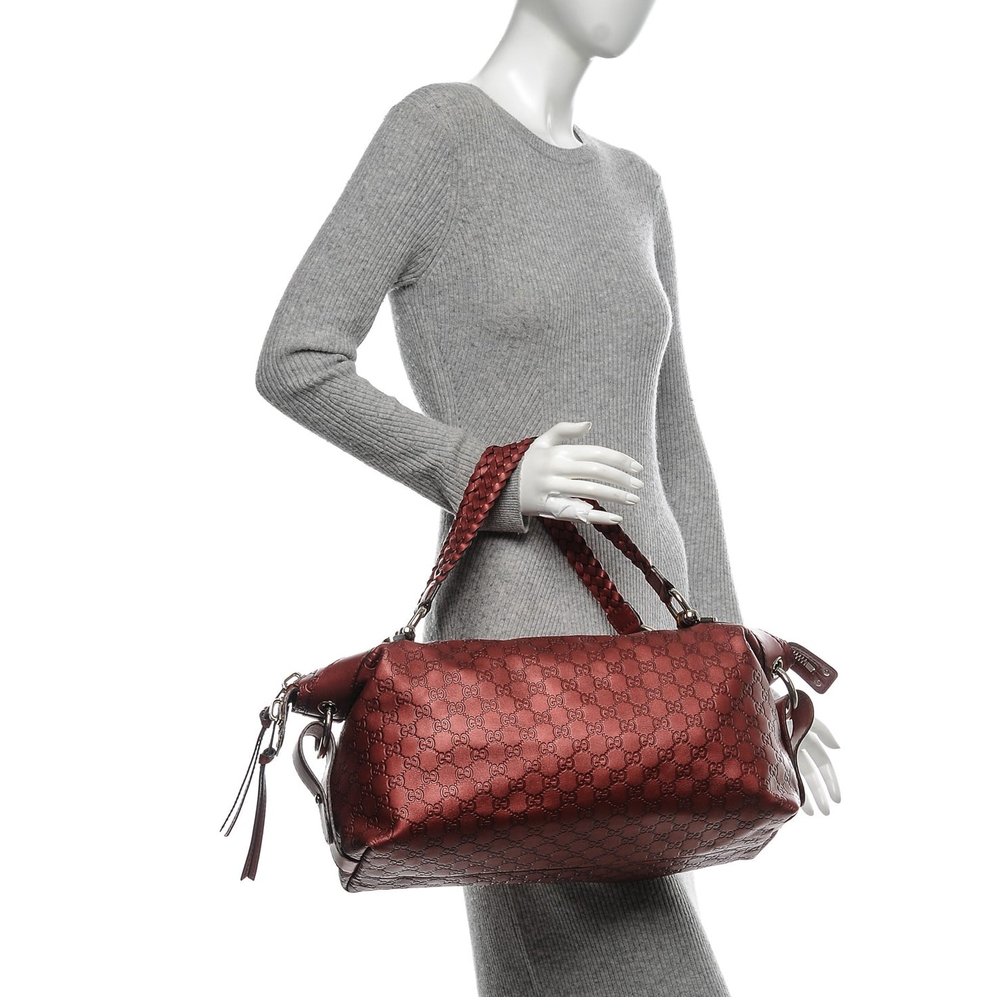 Metallic Guccissima Medium Bamboo Bar Tote Red