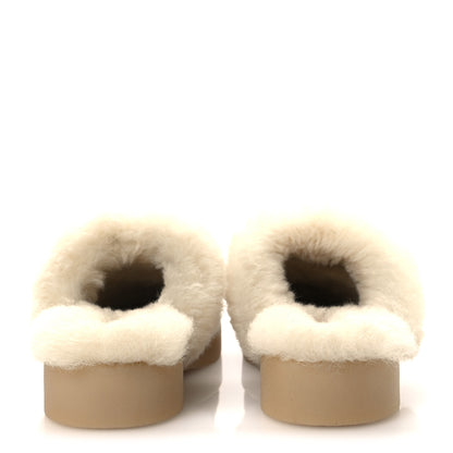 Chanel Suede Shearling CC Cap Toe Mules 39 Beige Black 6 of 10