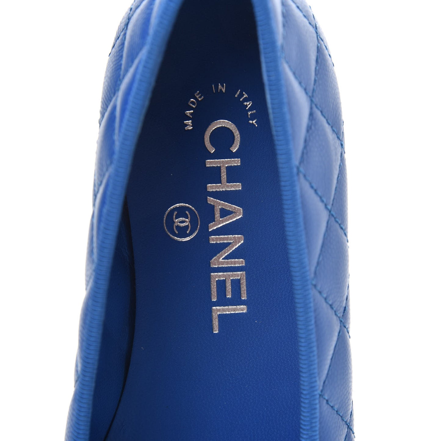 Caviar Quilted CC Cap Toe Ballerina Flats 36.5 Bright Blue