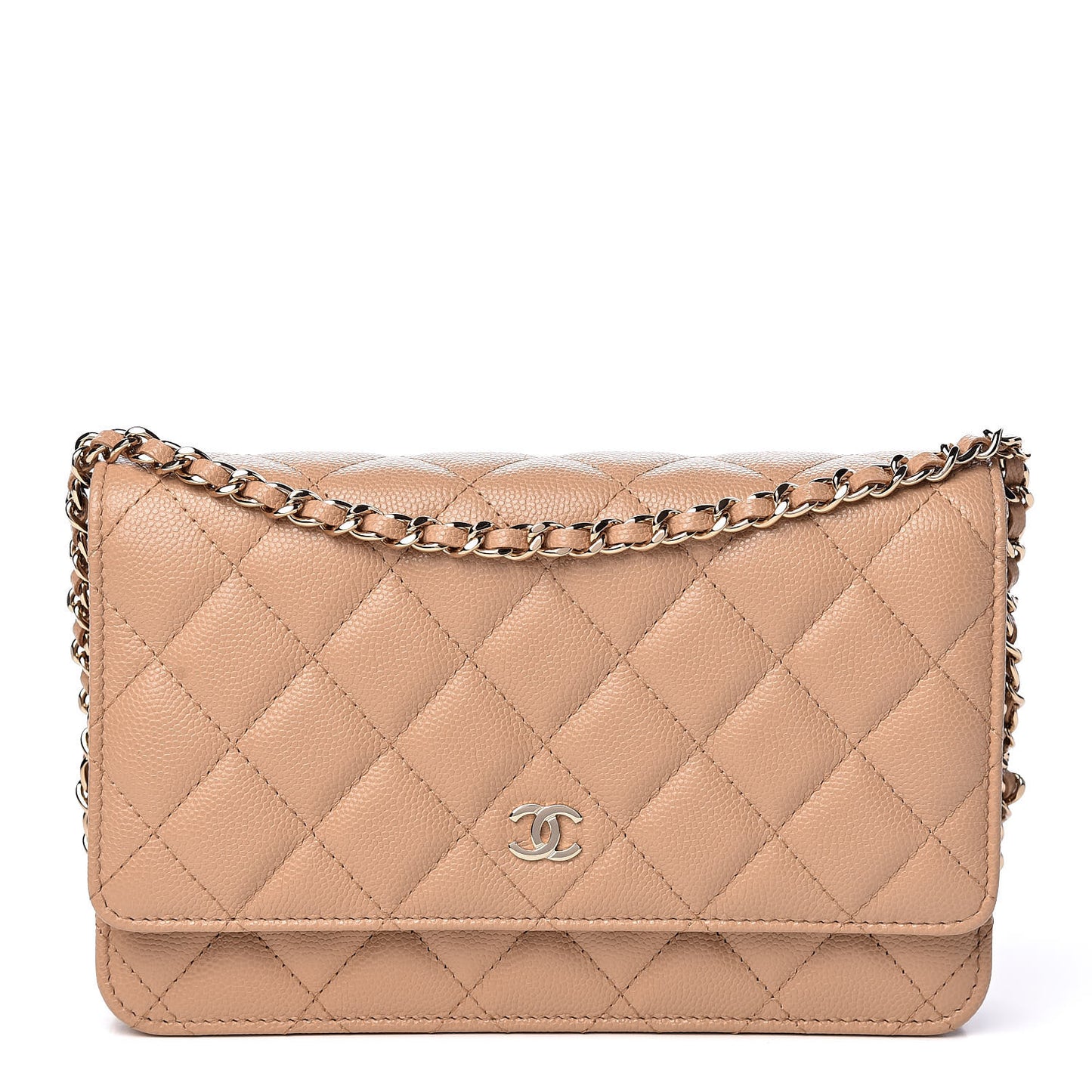 Caviar Quilted Wallet On Chain WOC Beige