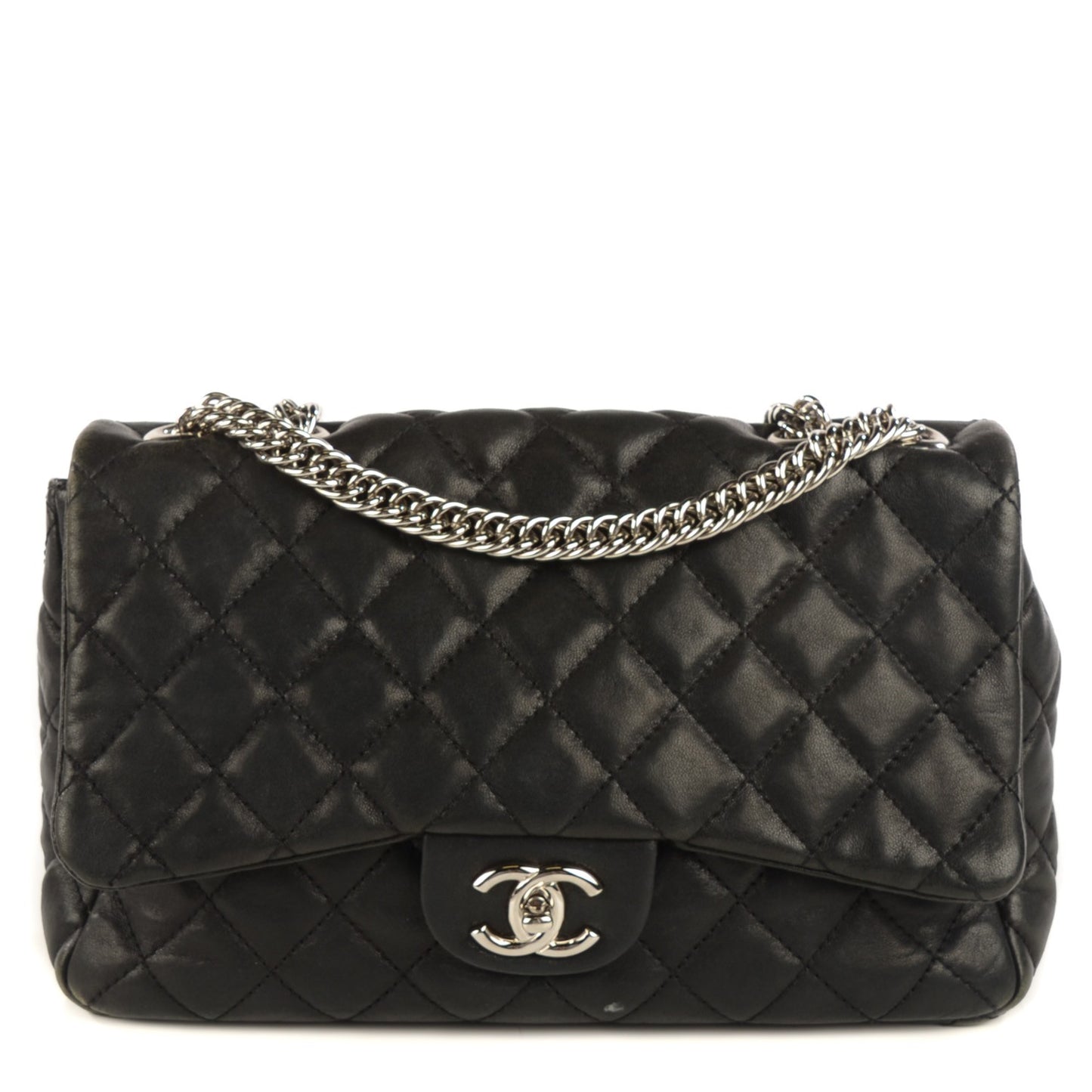 Washed Lambskin Quilted Jumbo Single Flap Bijoux Chain Black