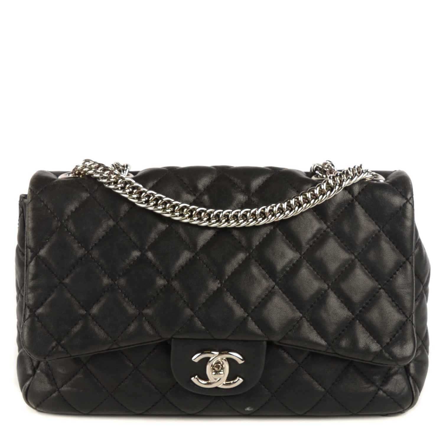 Chanel Washed Lambskin Quilted Jumbo Single Flap Bijoux Chain Black 1 of 9