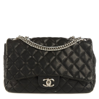 Chanel Washed Lambskin Quilted Jumbo Single Flap Bijoux Chain Black 1 of 9