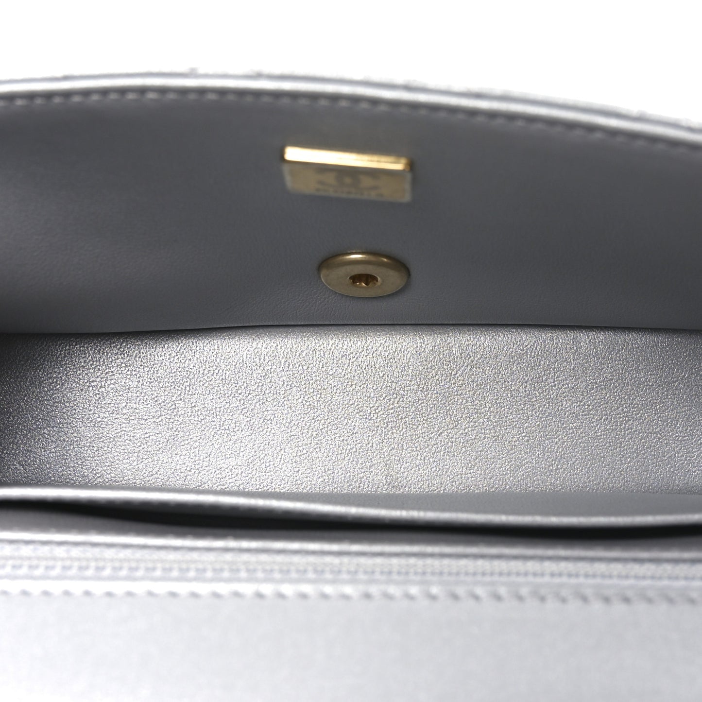Metallic Lambskin Quilted Mini Strass On Top Flap Silvery