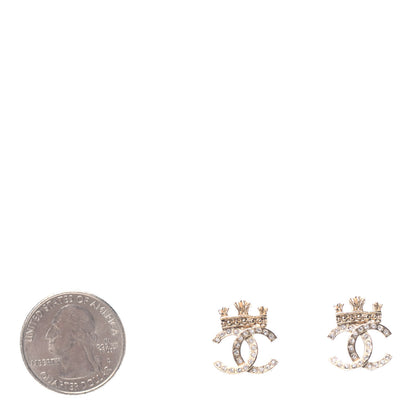 Chanel Crystal CC Crown Earrings Gold 2 of 4