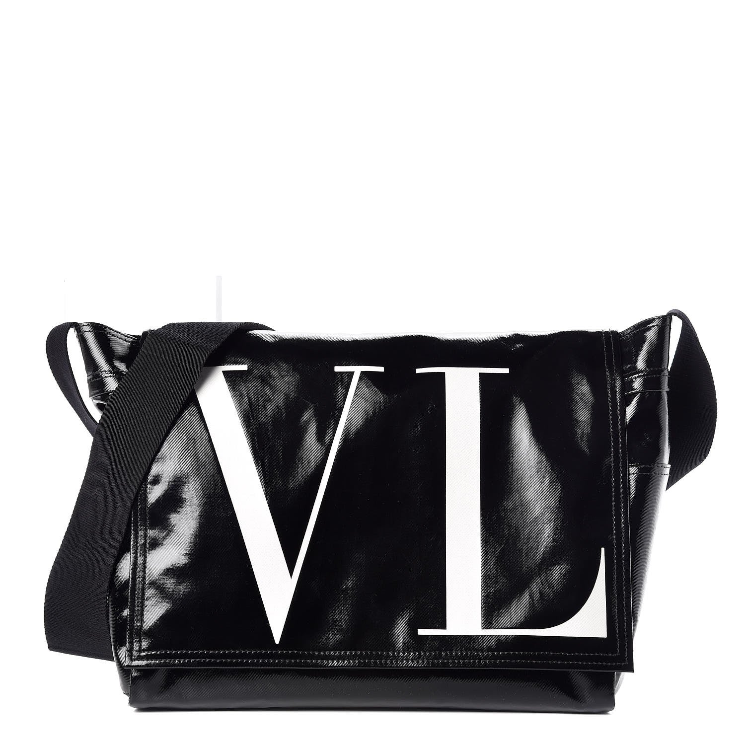 Valentino Garavani Shiny Canvas VLTN Messenger Bag Black 1 of 7