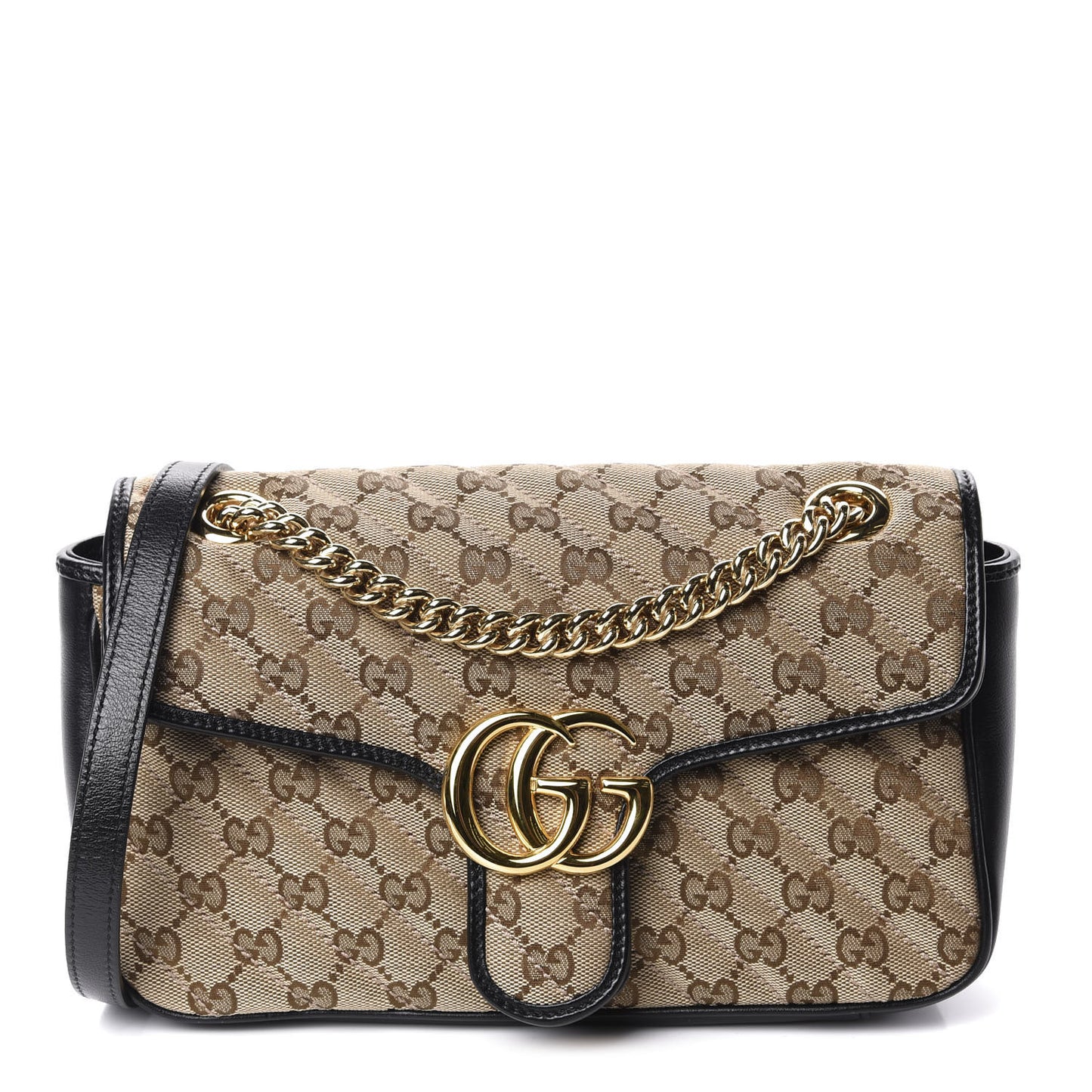Monogram Matelasse Diagonal Small GG Marmont Shoulder Bag Beige Black