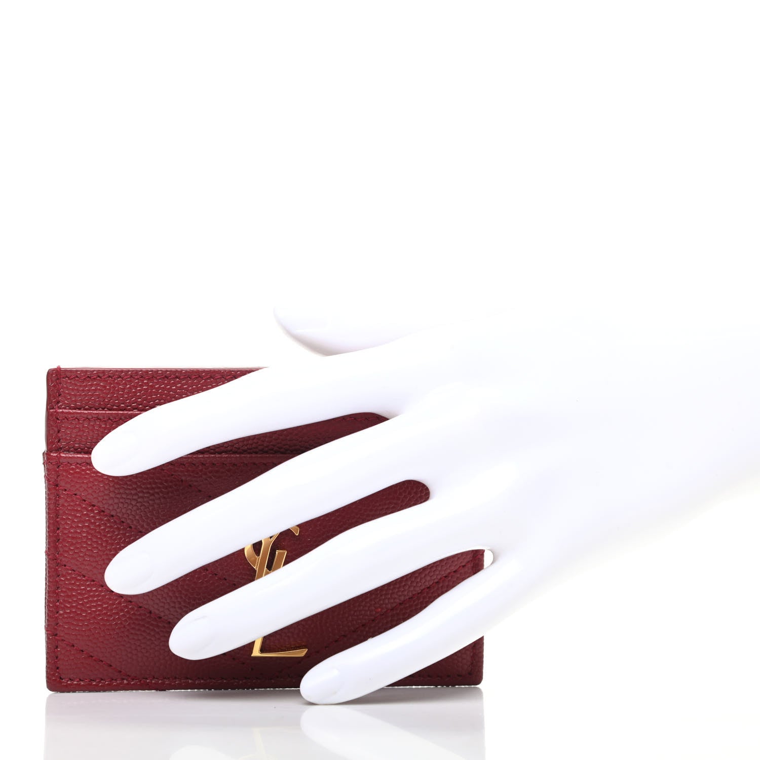 Saint Laurent Grain De Poudre Matelasse Chevron Monogram Credit Card Case New Red 2 of 8