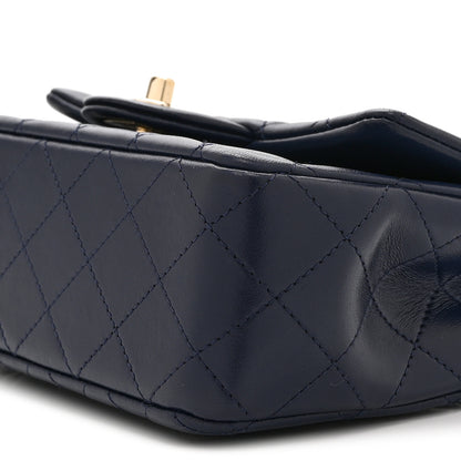 Chanel Lambskin Quilted Mini Top Handle Rectangular Flap Navy Blue 10 of 10