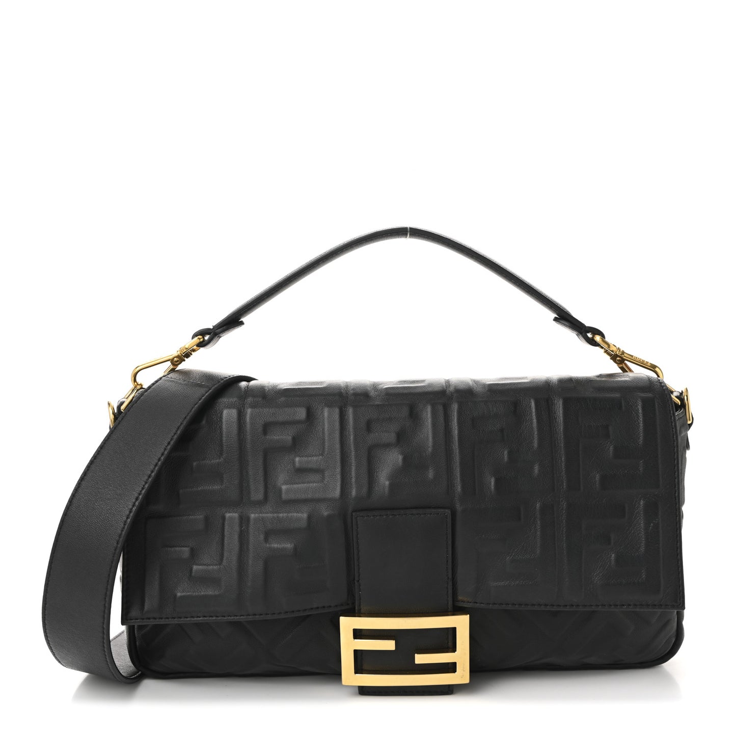 Nappa FF 1974 Embossed Large Baguette Black