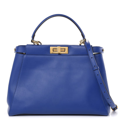 Fendi Vitello Morgan Fabric Jacquard Pequin Medium Peekaboo Iconic Satchel Blue Neon Tobacco 1 of 15
