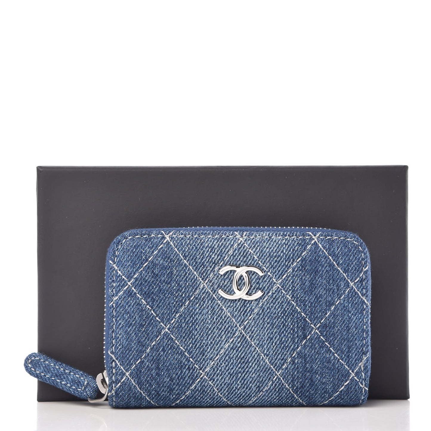 Denim Quilted Zip Coin Purse Blue
