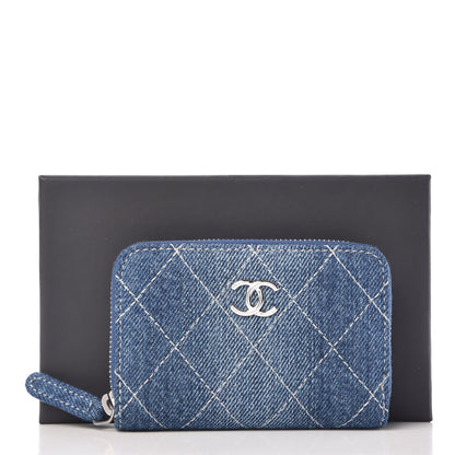 Chanel Denim Quilted Zip Coin Purse Blue 8 of 8