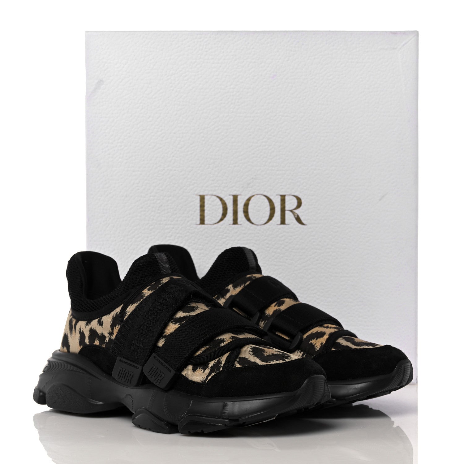 Christian Dior Technical Fabric Nylon Leopard Print Womens D-Wander Sneakers 38.5 Black 8 of 8