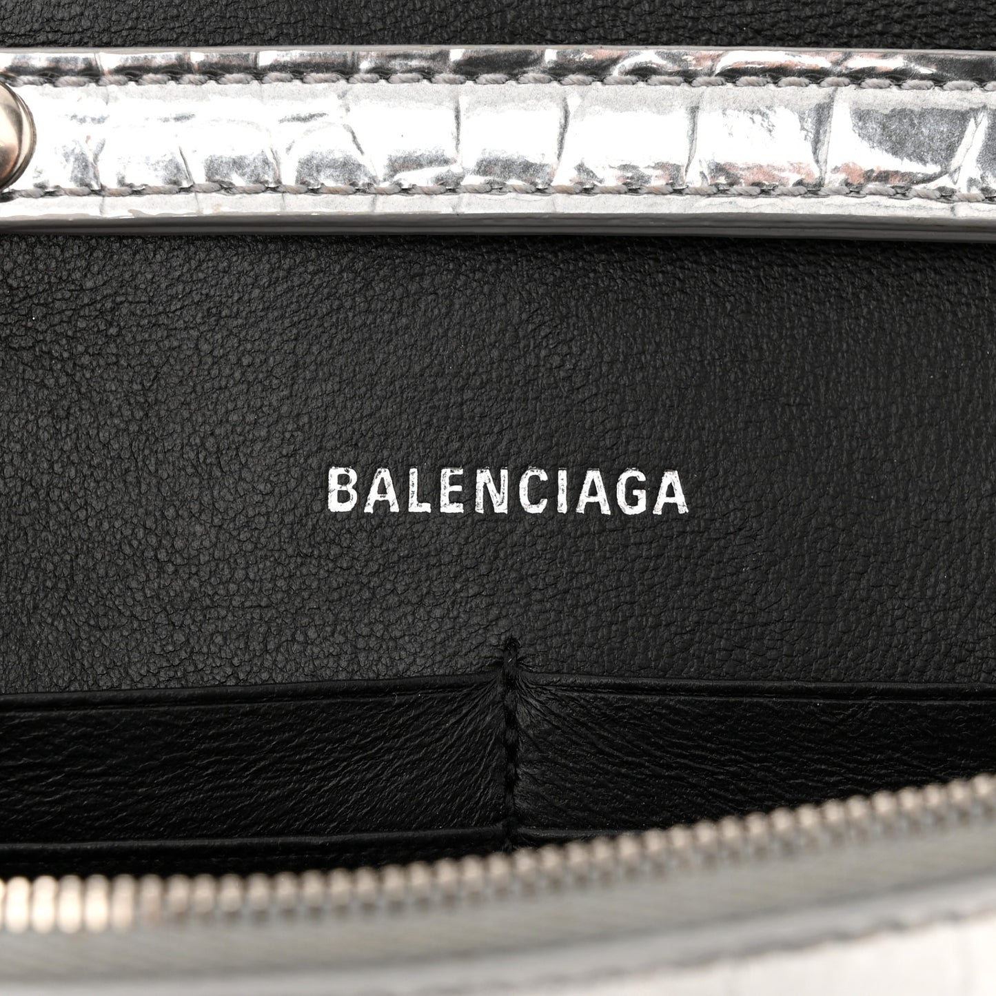 Metallic Calfskin Crocodile Embossed Hourglass Chain Bag Silver