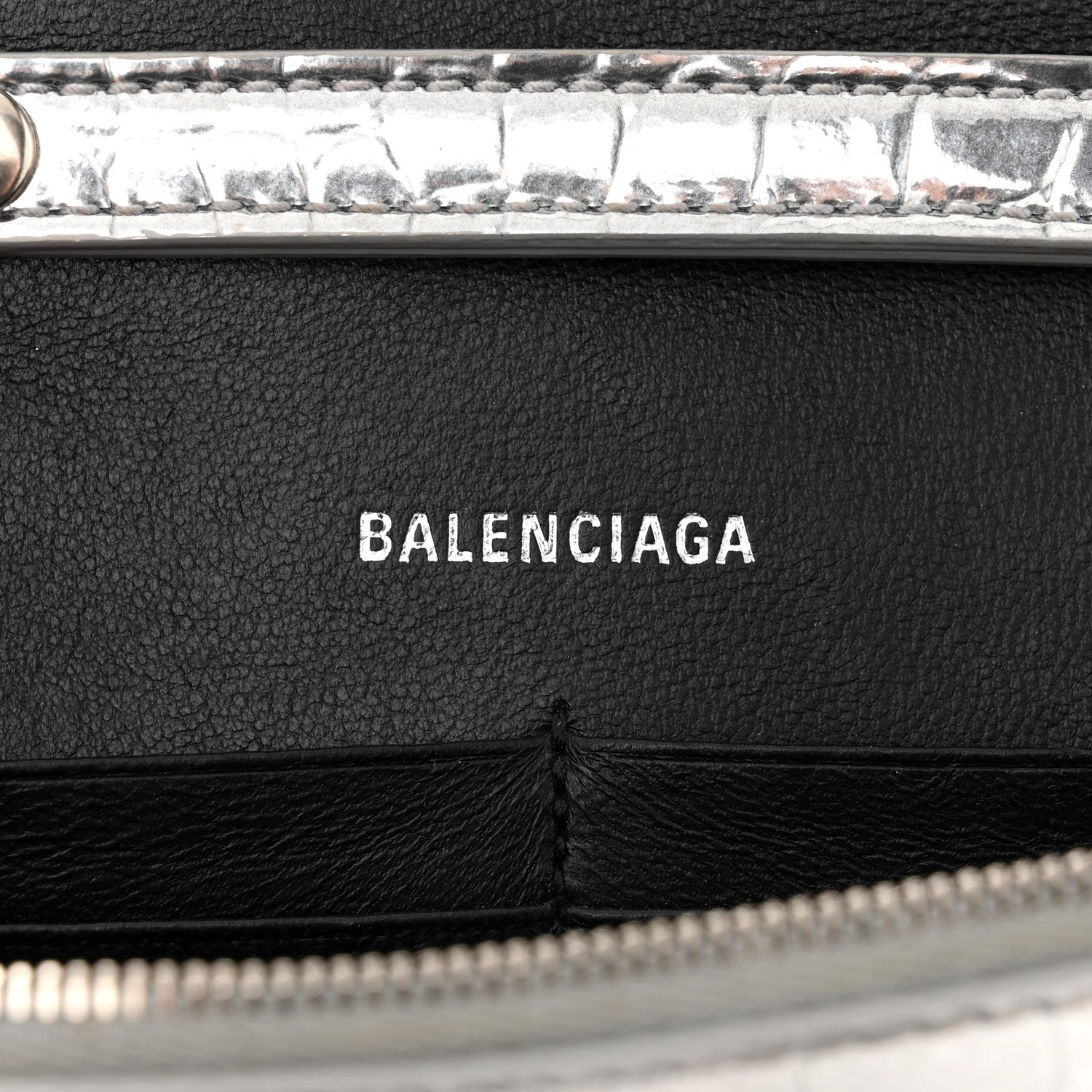 Balenciaga Metallic Calfskin Crocodile Embossed Hourglass Chain Bag Silver 6 of 13