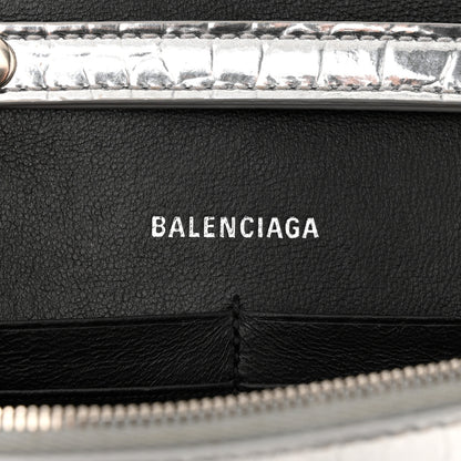 Balenciaga Metallic Calfskin Crocodile Embossed Hourglass Chain Bag Silver 6 of 13