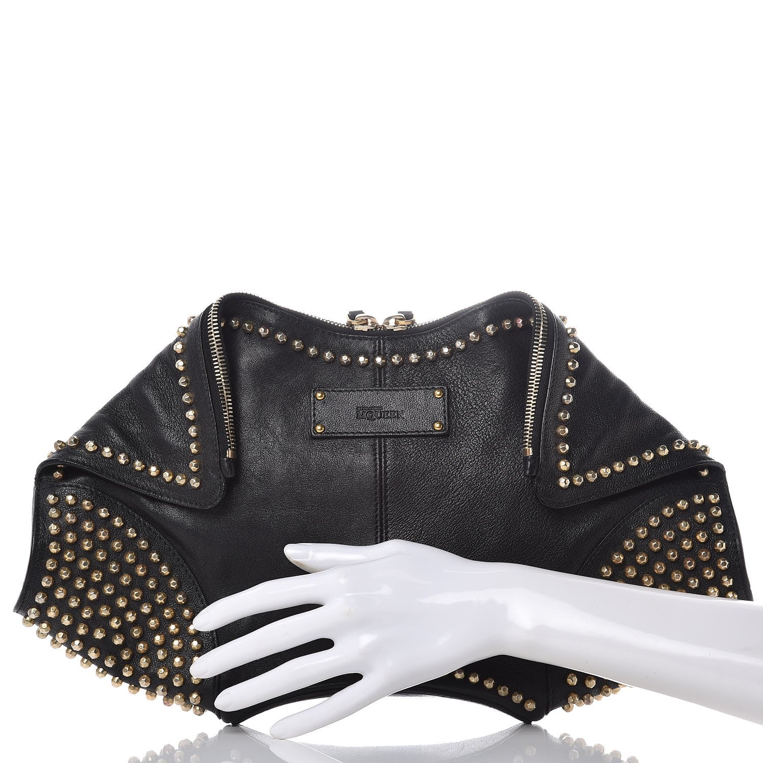 Alexander McQueen Calfskin Studded De Manta Clutch Black 2 of 8