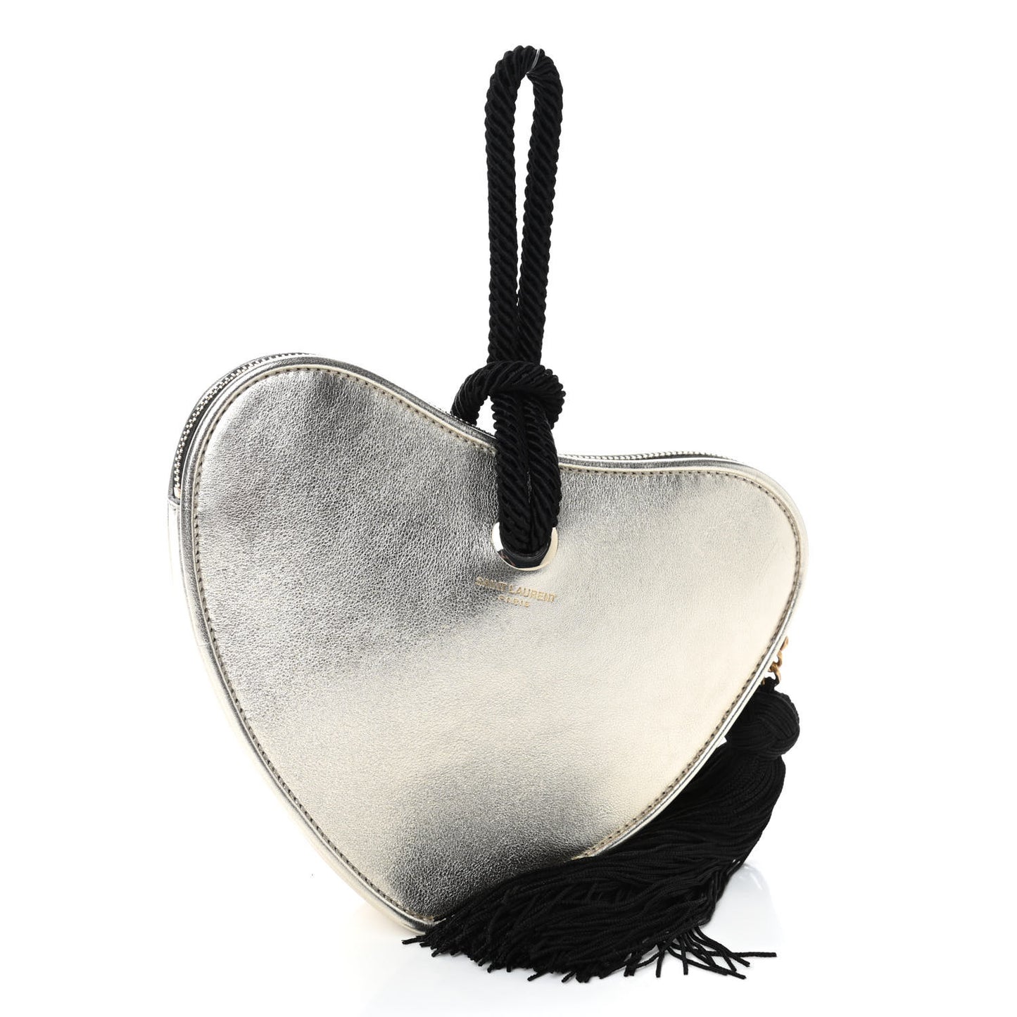 Metallic Calfskin Heart Clutch Gold