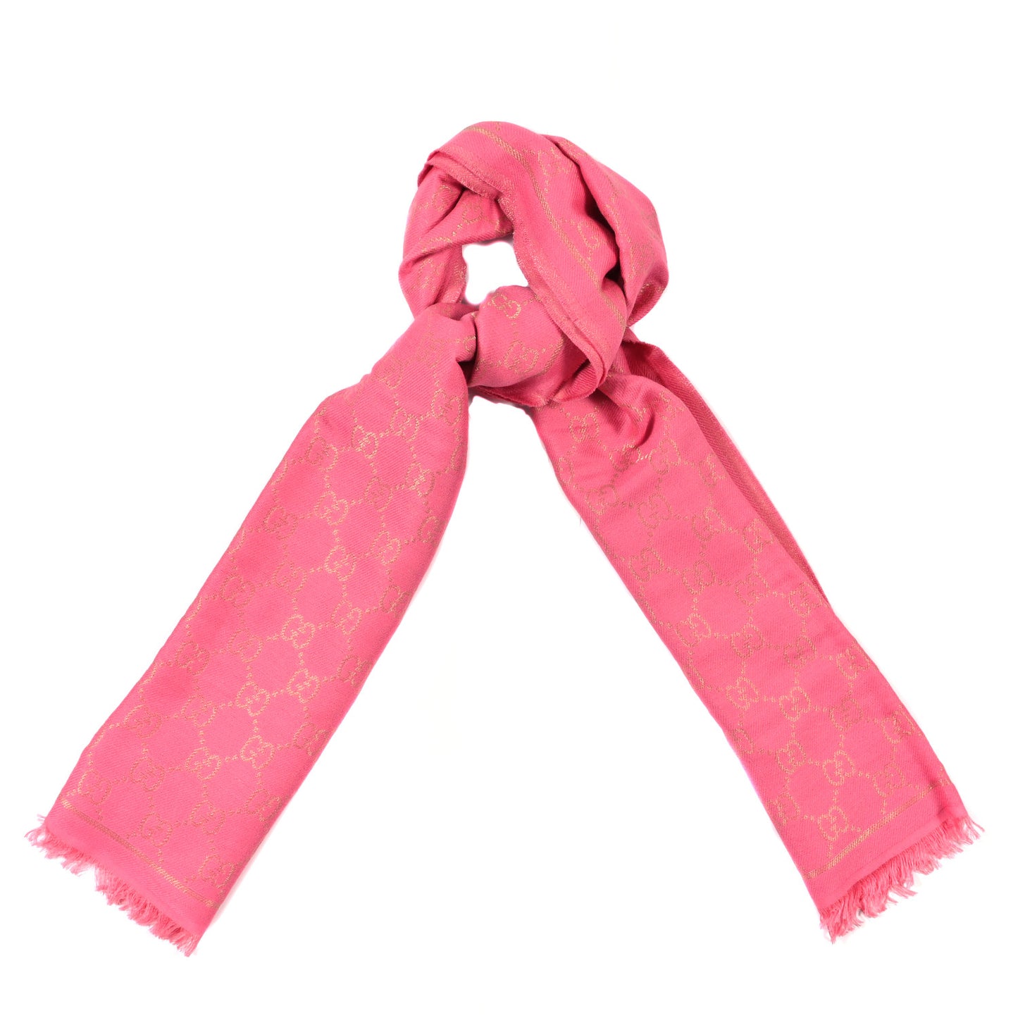 Wool Silk Lurex GG Monogram Bright G Fringe Scarf Fuxia