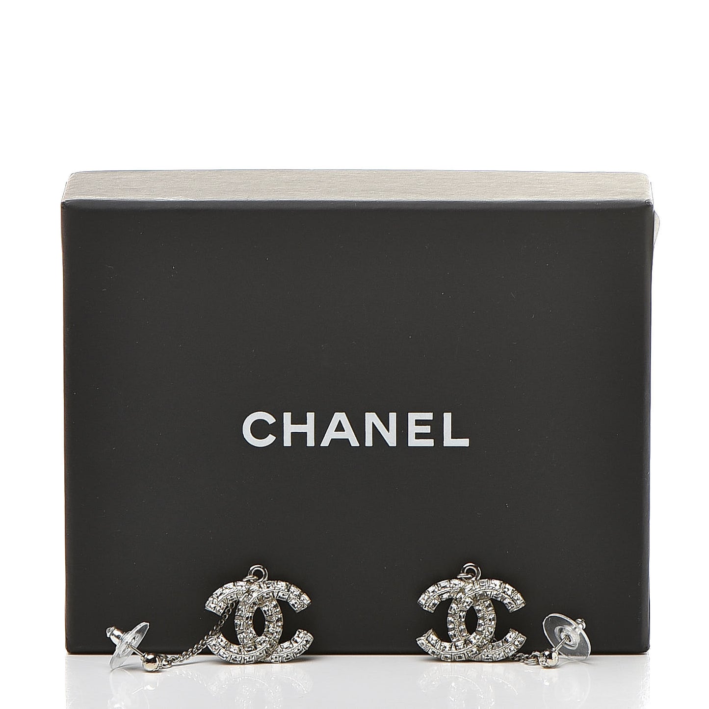 Baguette Crystal CC Drop Earrings Silver