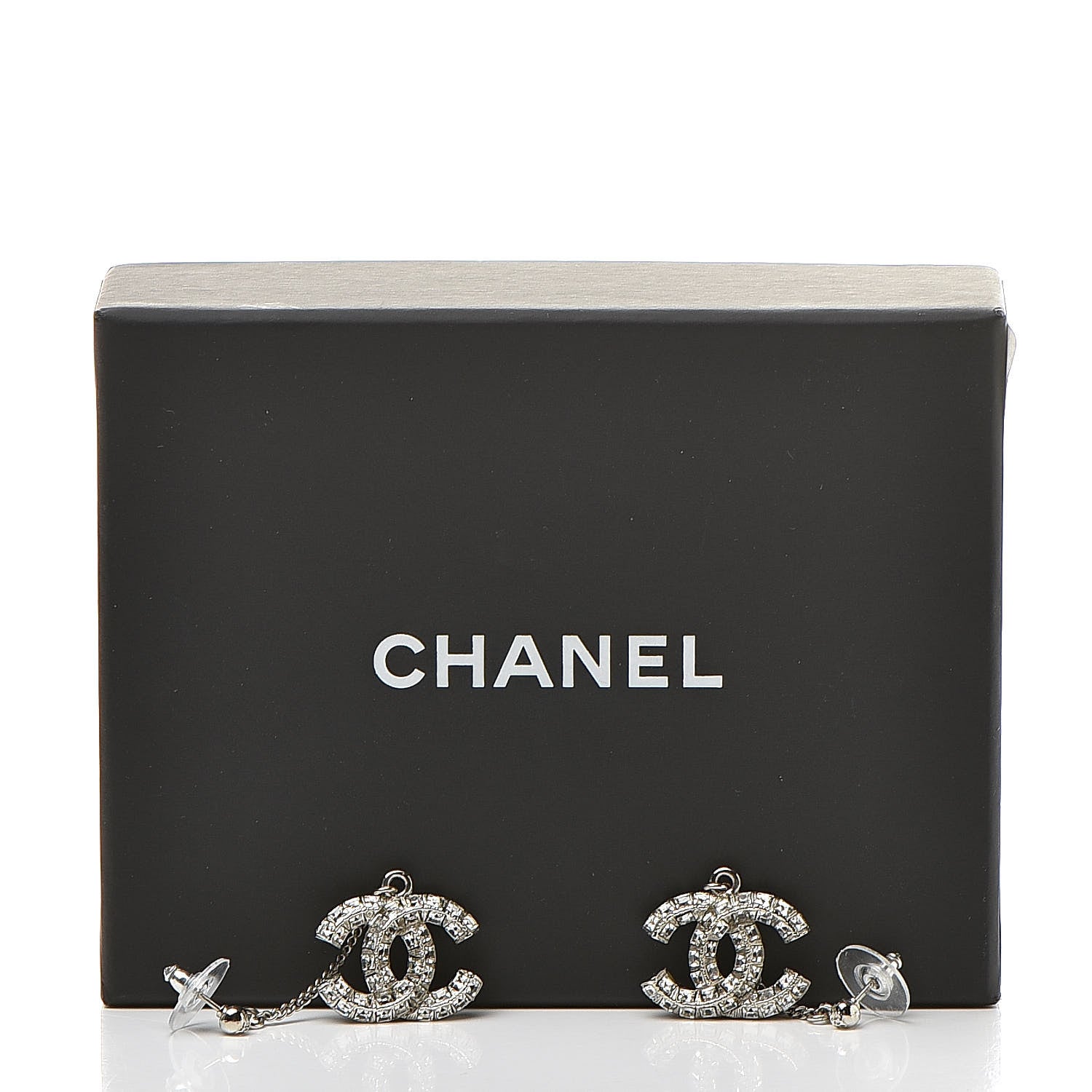 Chanel Baguette Crystal CC Drop Earrings Silver 4 of 4