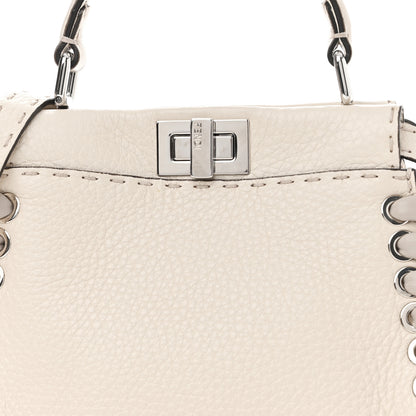 Fendi Cuoio Romano Selleria Vitello Dolce Lace Up Mini Peekaboo Iconic Satchel Camelia Milk Grigio Polvere 8 of 10