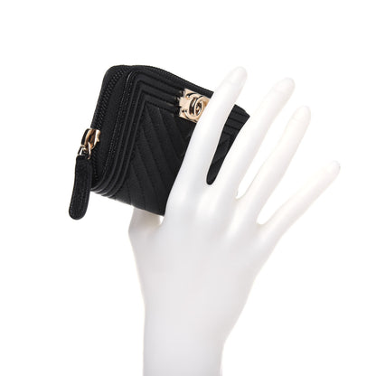 Chanel Caviar Chevron Quilted Boy Zip Around Coin Purse Wallet Black 2 of 12