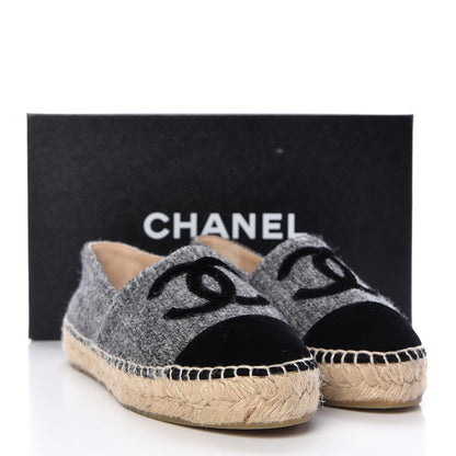 Chanel Tweed Velvet CC Espadrilles 36 Grey Black 10 of 10