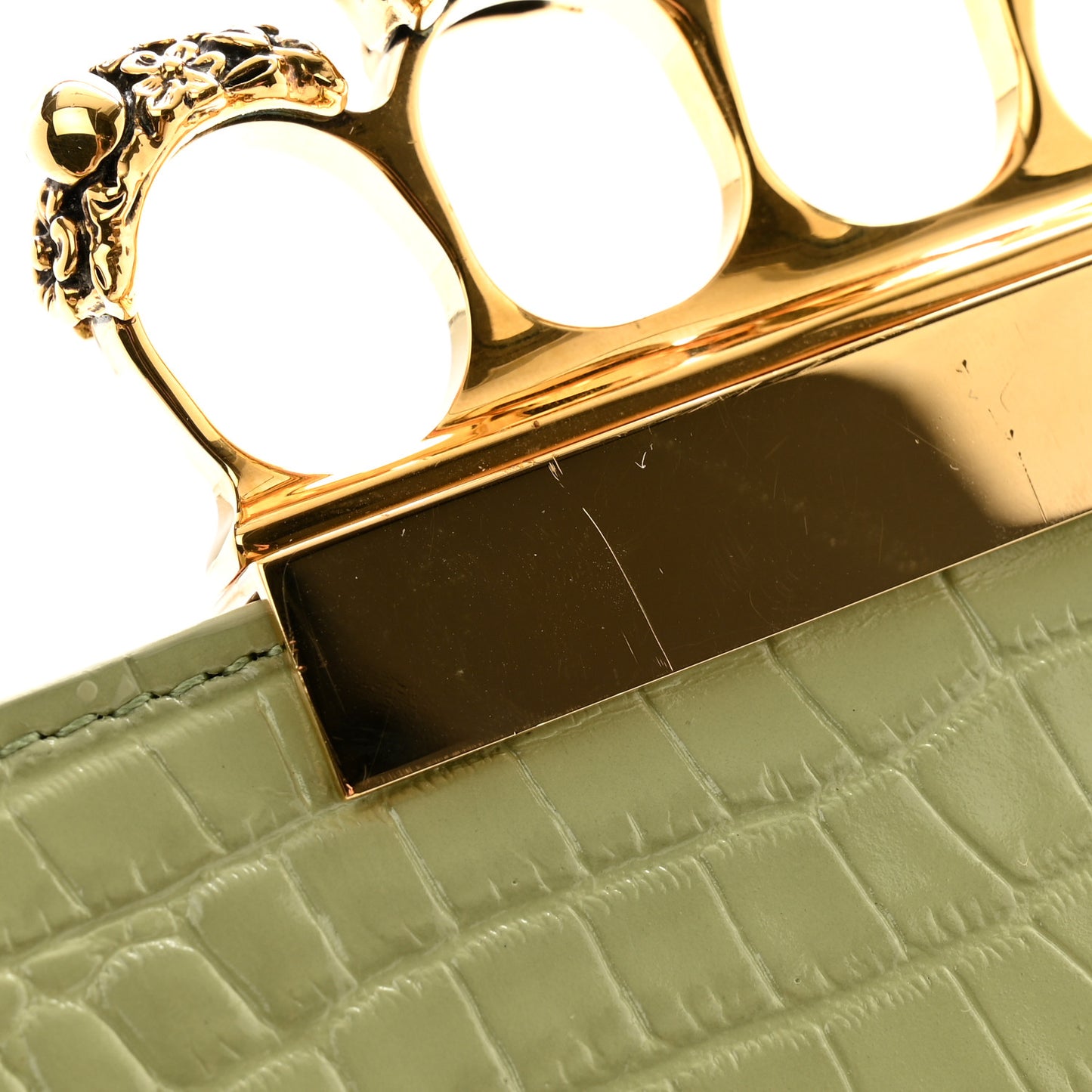 Calfskin Crocodile Embossed Knuckle Flat Clutch Sage
