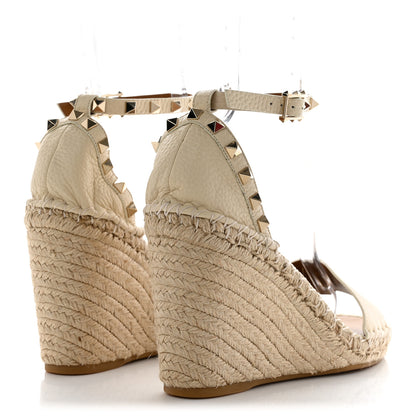 Valentino Garavani Grained Calfskin Rockstud Ankle Strap Espadrille 15/105mm Sandals 40 Light Ivory Natural 4 of 16