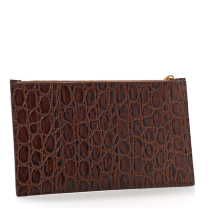 Saint Laurent Crocodile Embossed Calfskin Monogram Zip Bill Pouch Pecan 3 of 7