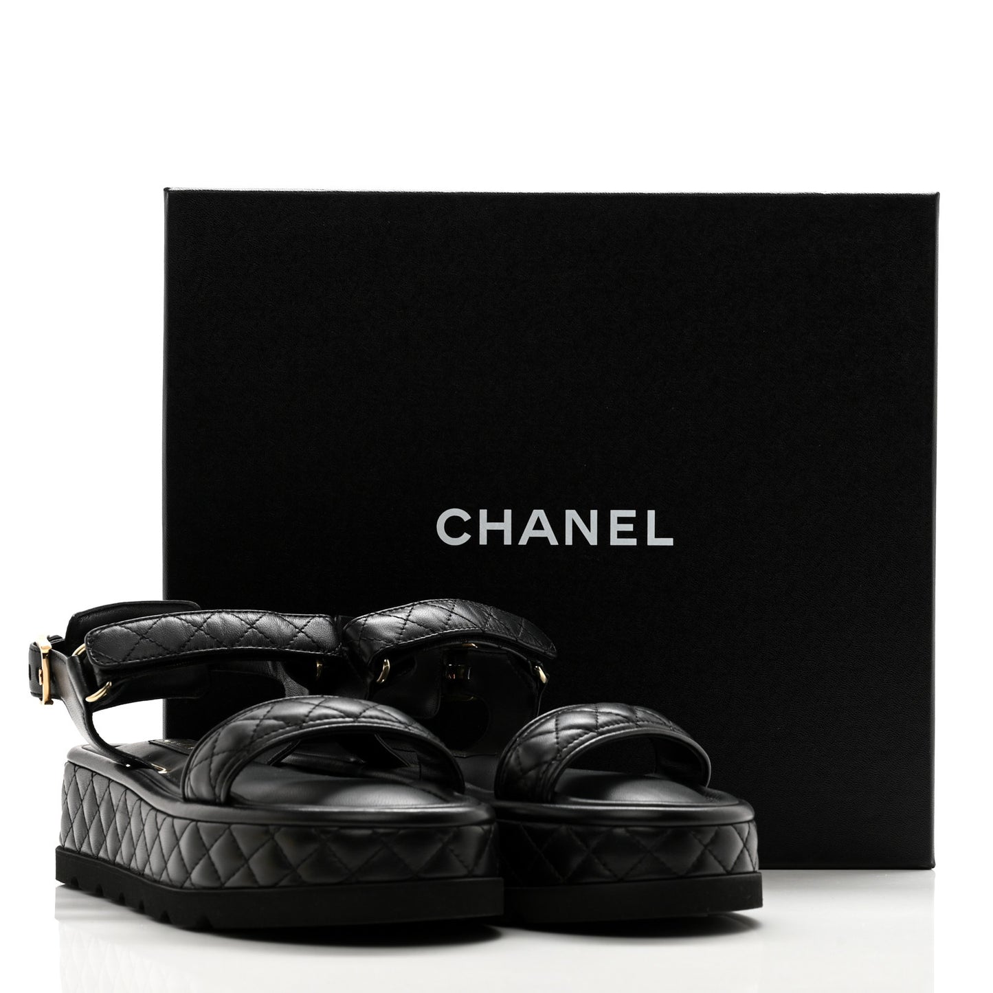 Lambskin Quilted Platform Sandals 37.5 Black